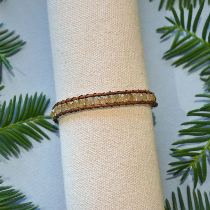 Citrine - Bracelet en cuir avec pierres précieuses à 1 enroulement pour la vente par Hadley Richards Designs