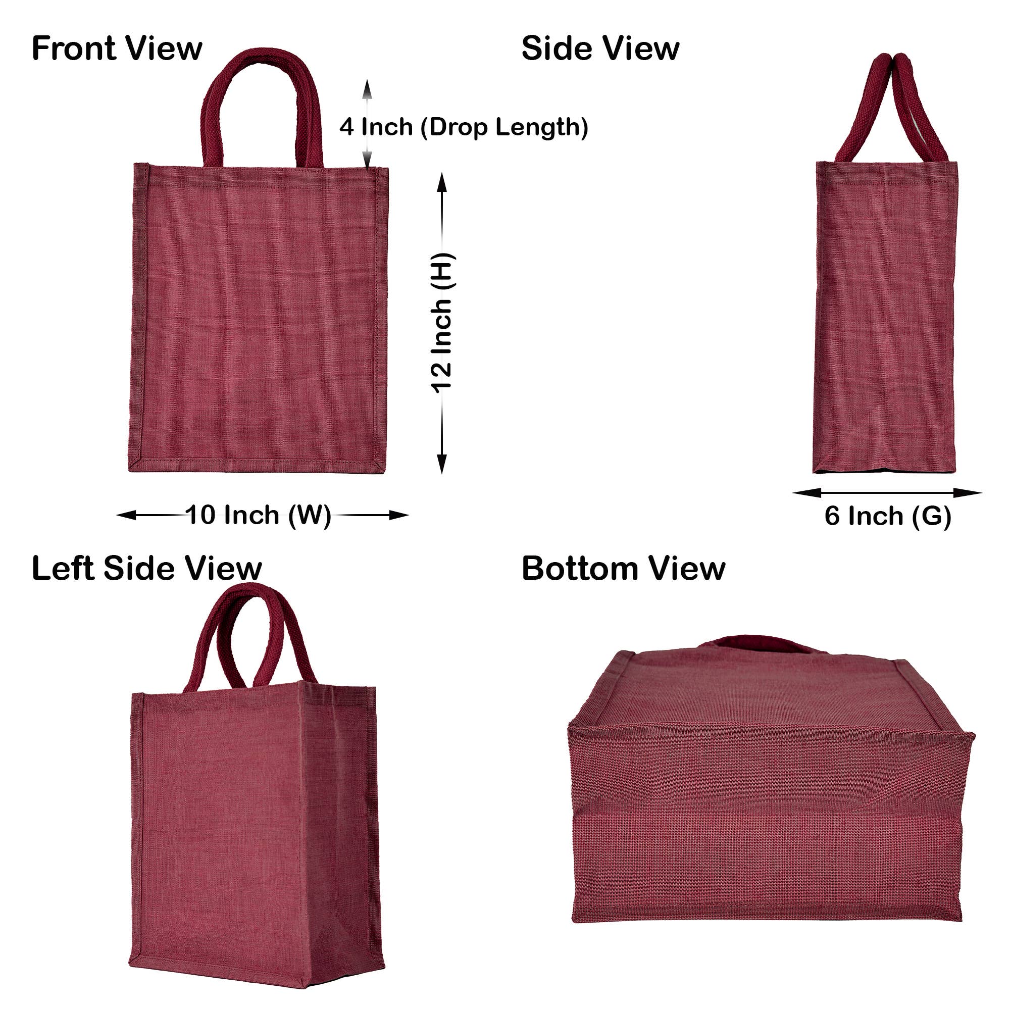 ecojutebags – Engroshandel Indkøbspose/indkøbstaske – 4 genanvendelige Juco-tasker med lomme og håndtag – 12x10x6 - Gave2