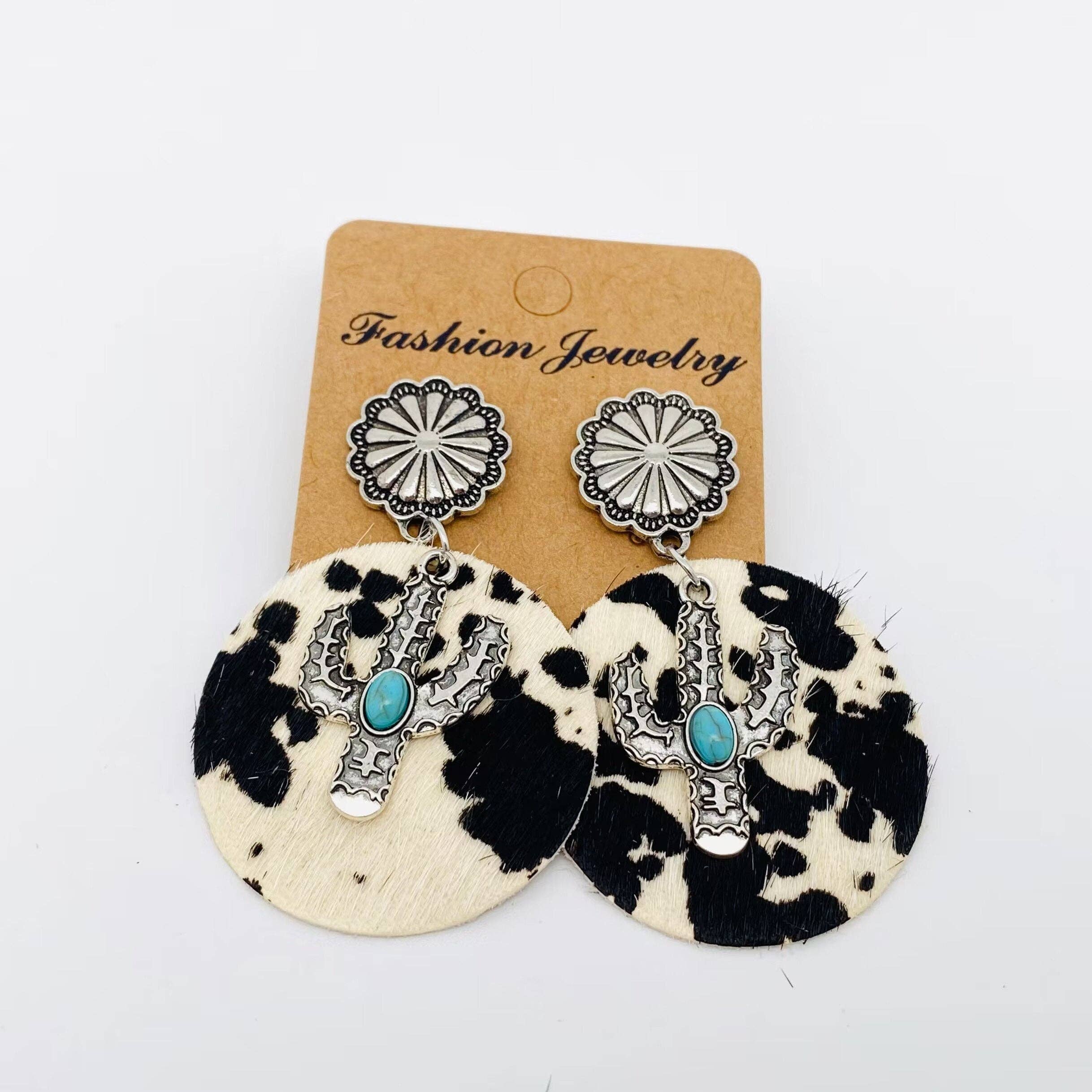 Mio Queena - Wholesale Dangle Earrings - Western Style Cactus Animal Skin Double Charm Earrings - WJ0
