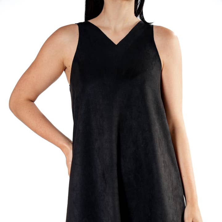 Pomarosa Olga Faux Suede V-Neck Midi Dress for wholesale by ACHACHAY