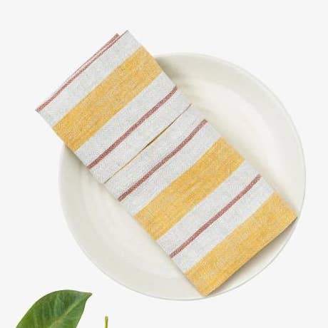Live Linen - Vente Serviettes de table en tissu - Serviette en lin Segue – Rayures teintes en fil fait main0