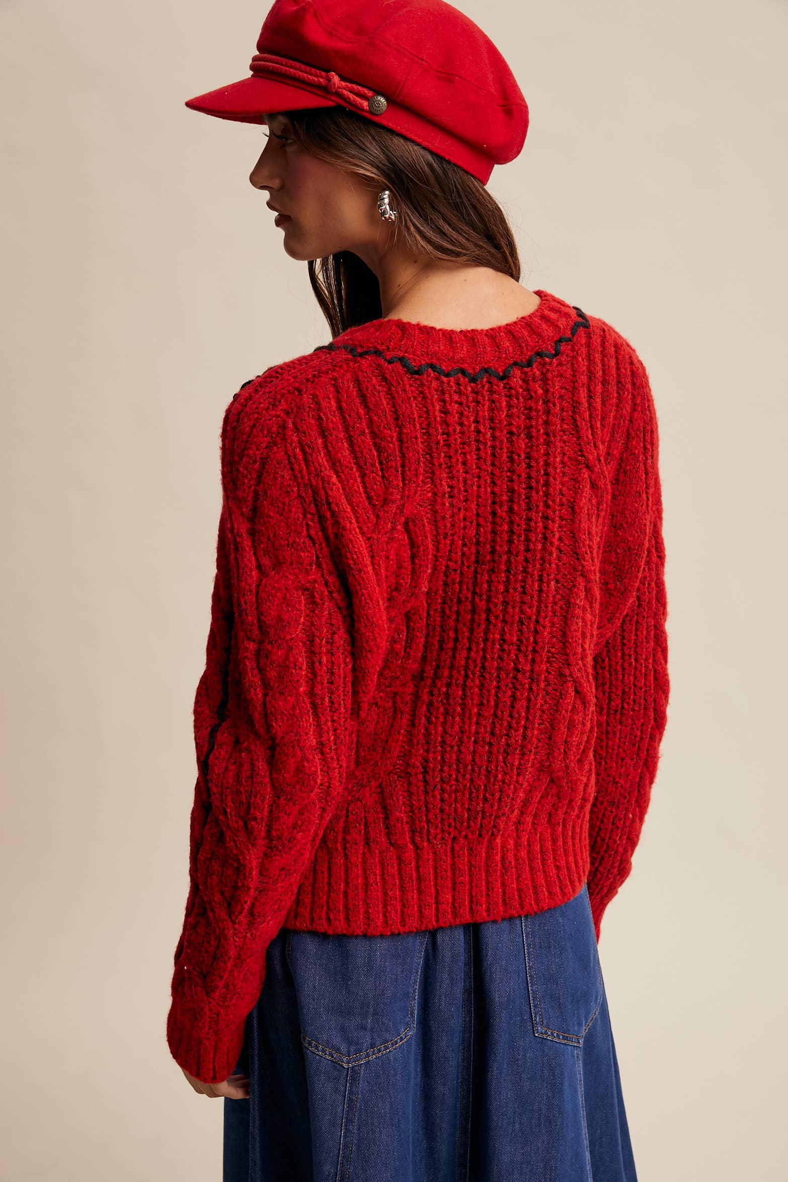 Listicle - Wholesale Knit Sweater - Women's - Contrast Stitch Cable Knit Sweater LSW1013 26