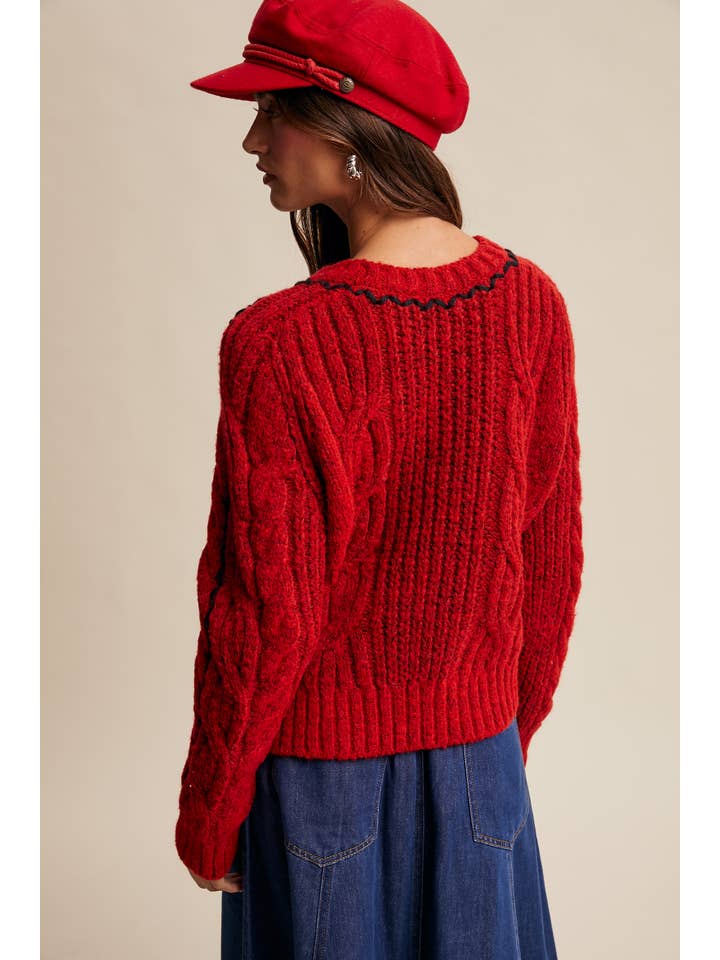 Listicle - Wholesale Knit Sweater - Women's - Contrast Stitch Cable Knit Sweater LSW1013 26