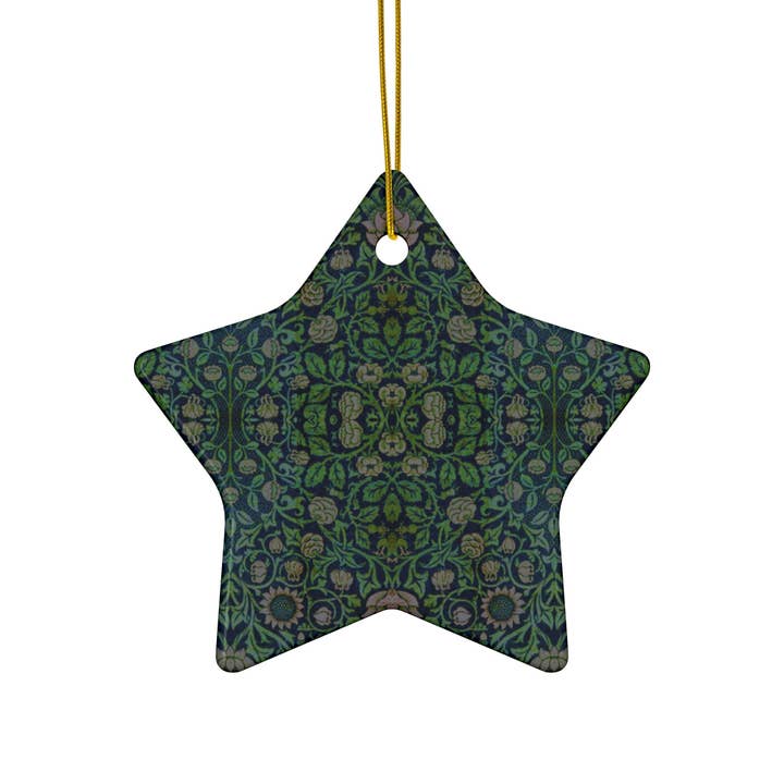 Ornamenti natalizi in ceramica ispirati a William Morris - Collezione Violet & Columbine (Verde) - Stampa su entrambi i lati: 1 pz, 3 pz, 5 pz, 10 pz per la vendita all'ingrosso da parte di Willy Morris Home Emporium
