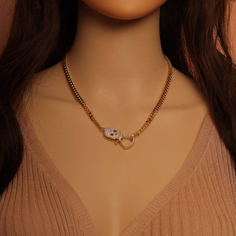 BestBeads&Beyond - Wholesale Pendant/Charm Necklace - Gold Black Cuban Chain Skull Necklace,sku#EF3161