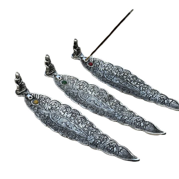 Eco-Friendly Recycled Aluminum Buddha Boat Incense Burner for wholesale by Lungta Imports