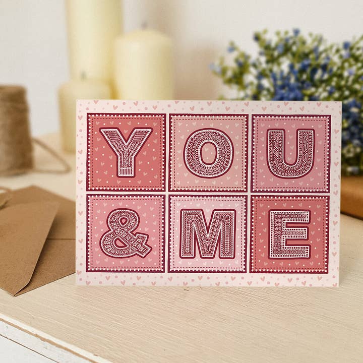 Jess A Little Creative - Wholesale Anniversary Card - Red and Pink Typographic You & Me Anniversary Card2
