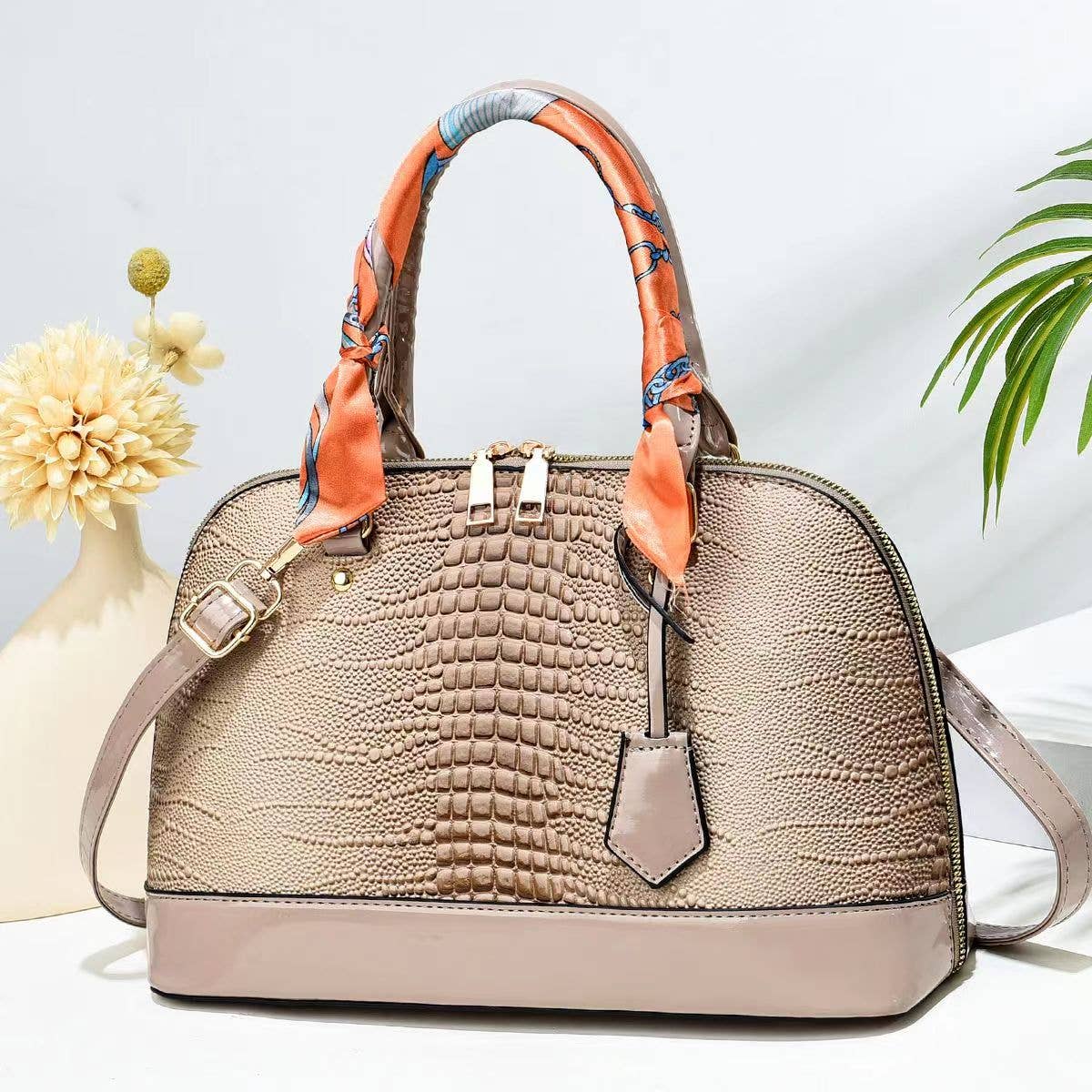 Superbia - Wholesale Top Handle Bag - Women's - Luxury Croc Pattern Zip Around Tote Bag Top Handle Bag-20262