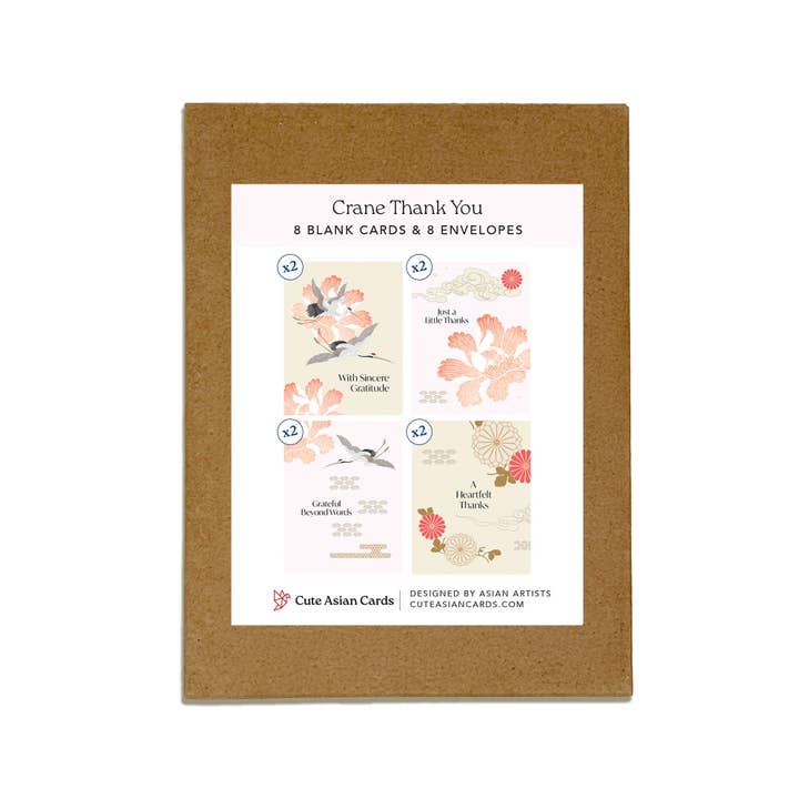 Cute Asian Cards - Wholesale Thank You Card - Crane & Peony 8 Assorted Thank You Greeting Cards | Gratitude Boxed Set2