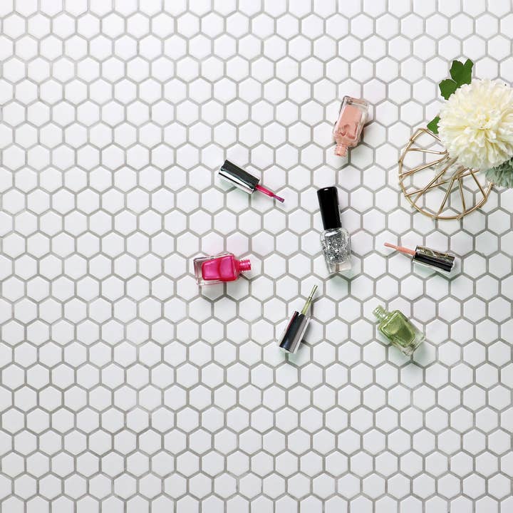 WS Tiles - Wholesale Wall Tile - Retro 1" Hexagon Porcelain Tile, Matte Finished Floor & Wall Tile - 9.19 Square Feet Per Carton - White6