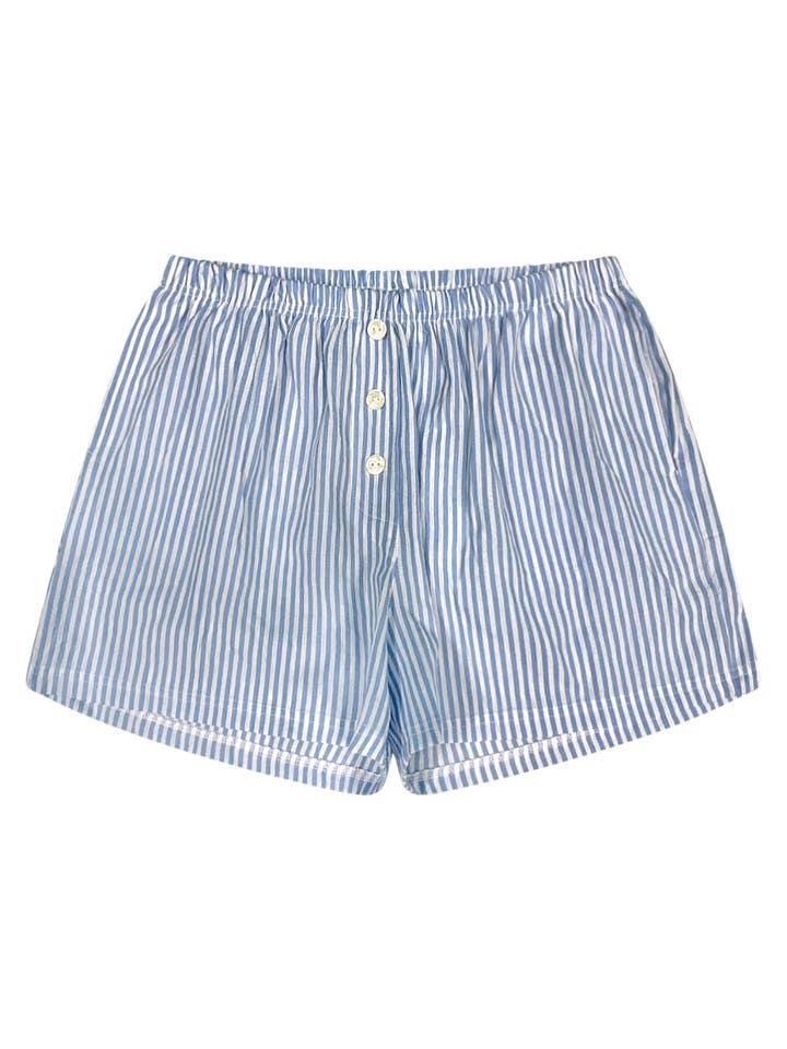 Wildflo Studio - Wholesale Shorts - Women's - Boxer Shorts Light Blue Pinstripe