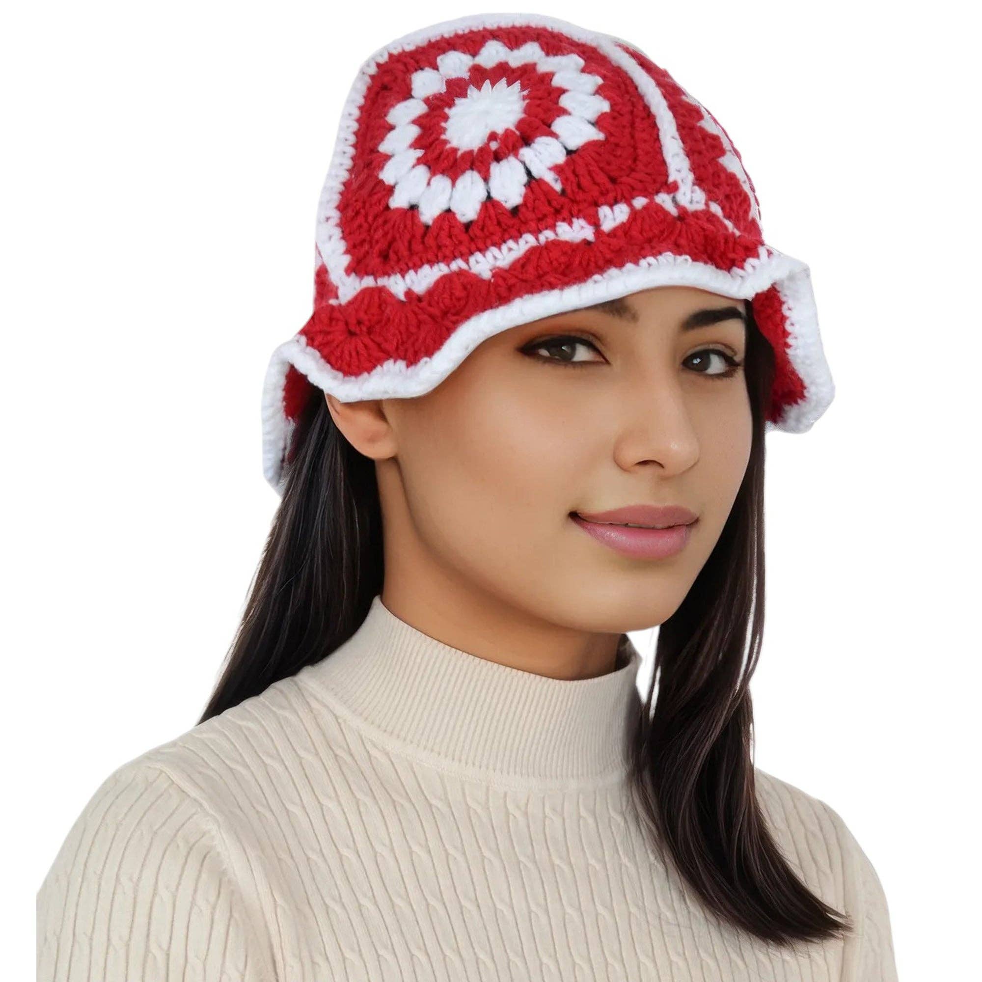 AK Brand – Engroshandel Bucket hat - Dame – Hæklet bøllehat retro solstråle strik foldbar strandhat26