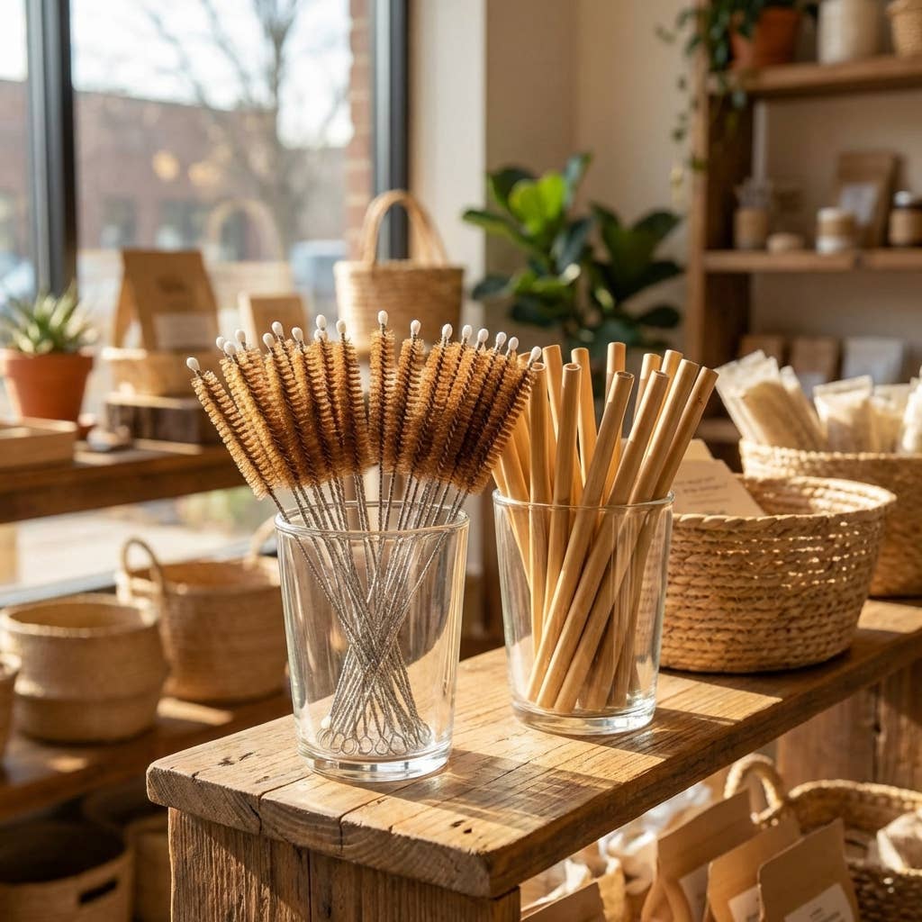 Bamboo Switch - Wholesale Cleaning Brush - 10 Pack - Coconut Fiber Plastic Free Straw Cleaner