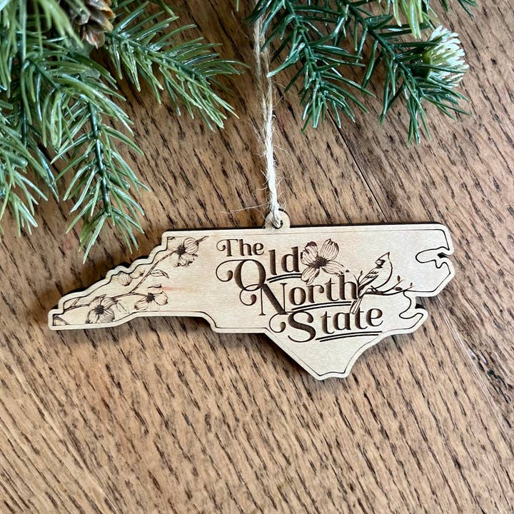Rustic Raleigh – wholesale Ornament – Old North State North Carolina NC Wooden Christmas Ornament