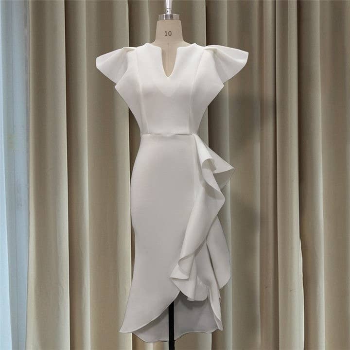UZ Wholesale Store - Wholesale Dress - Women's - Irregular Hem V-Neck Ruffled High Waist Plus Size Bodycon Dress