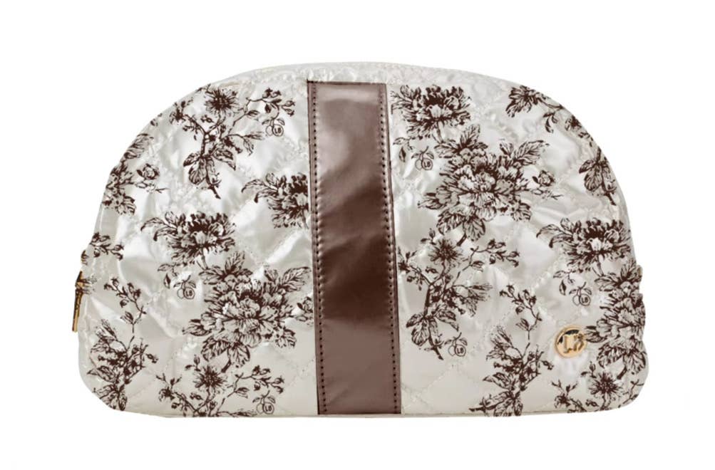 Lemonbella - Wholesale Makeup/Cosmetic Bag - Lemonbella Cappuccino Floral Cosmetic Makeup Travel Bag0