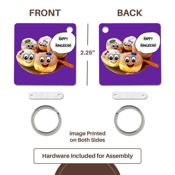 3dRose – wholesale Keychain – Unisex – 3dRose, Purple Cute Happy Hannukah cartoon jewish donuts - for channukah - chanukah - hanukah - doughnuts, Key Chain4