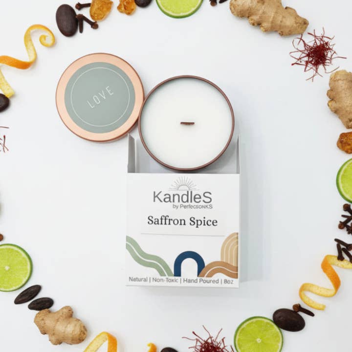 Saffron Spice Luxury Candle | Eco-Friendly Clean-Burning Wooden Wick Candle for wholesale by PerfectionKS