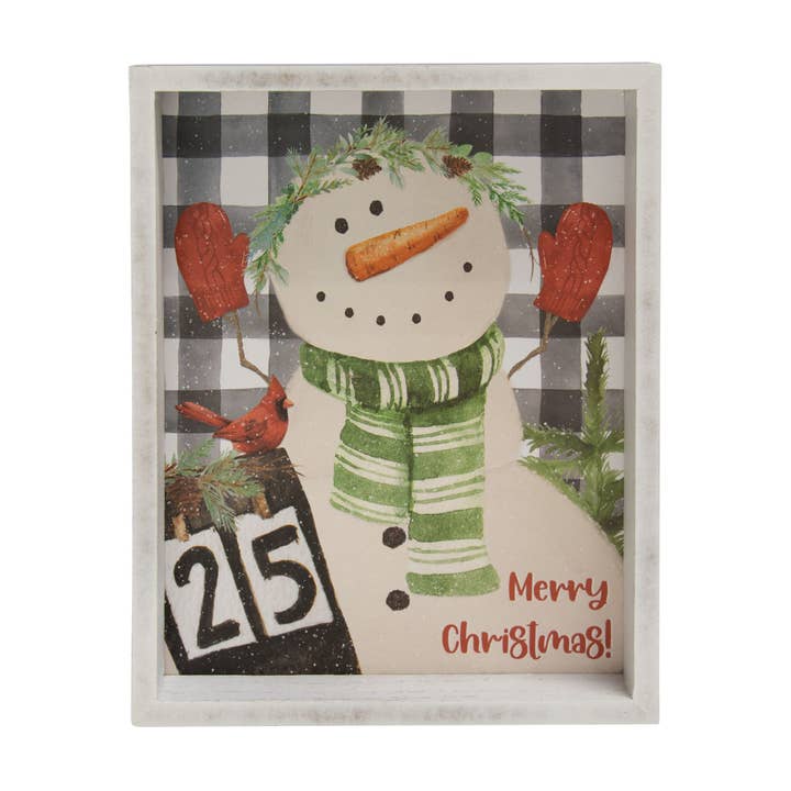 Merry Christmas Snowman Inset Box Sign for wholesale by The Hearthside Collection