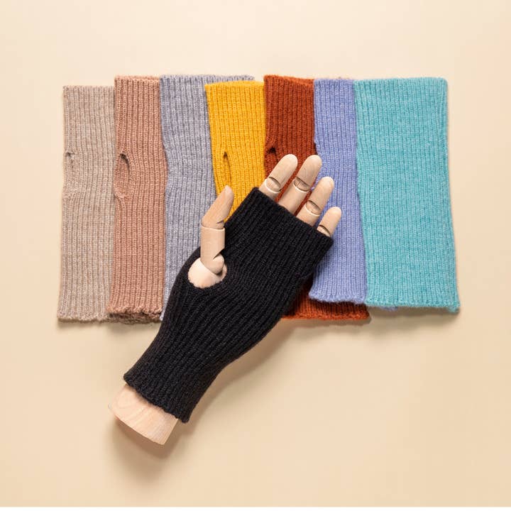 Taylor Hill Scarves & Co - Wholesale Gloves – Women's - THSG1123: Dusty Blue: Ribbed Fingerless Gloves5