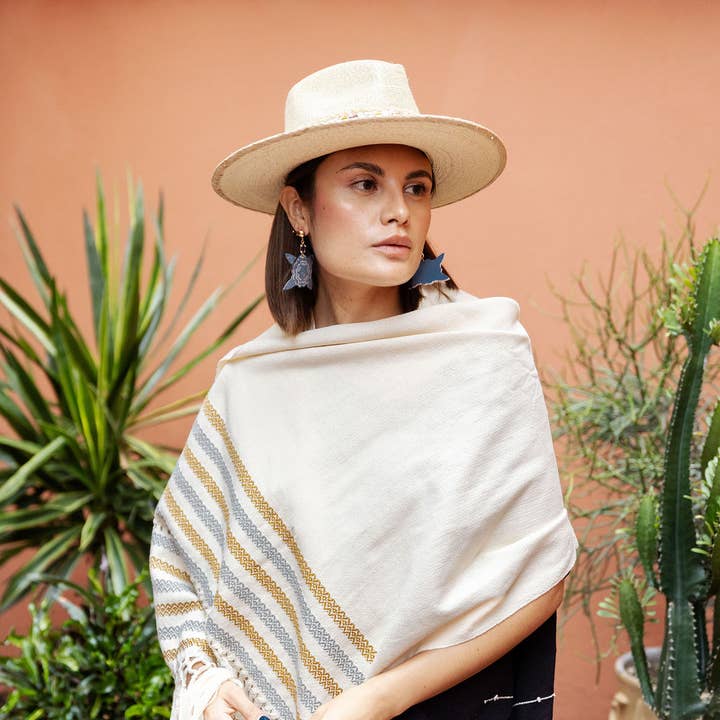 Handwoven Organic Cotton Shawl Wrap - Mustard and Grey for wholesale by Origin Mexico