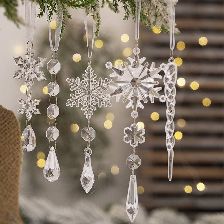 Transparent Acrylic Christmas Tree Icicle Ornaments Set for wholesale by Plush Looks