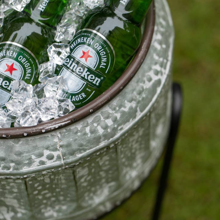 Quickway Imports - Wholesale Ice Bucket - Galvanized Metal Ice Bucket Beverage Cooler Tub with Stand