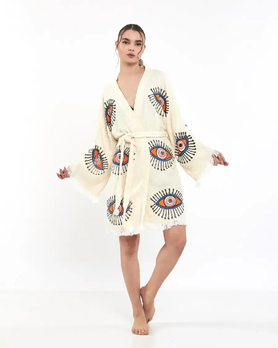 Umays Boho - Wholesale Kimono - Women's - Organic Cotton Kimono, Evil Eye Kimono, Soft Cotton Robe0