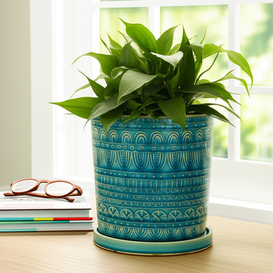 Teal Bohemian Arc Pot - 8 inch