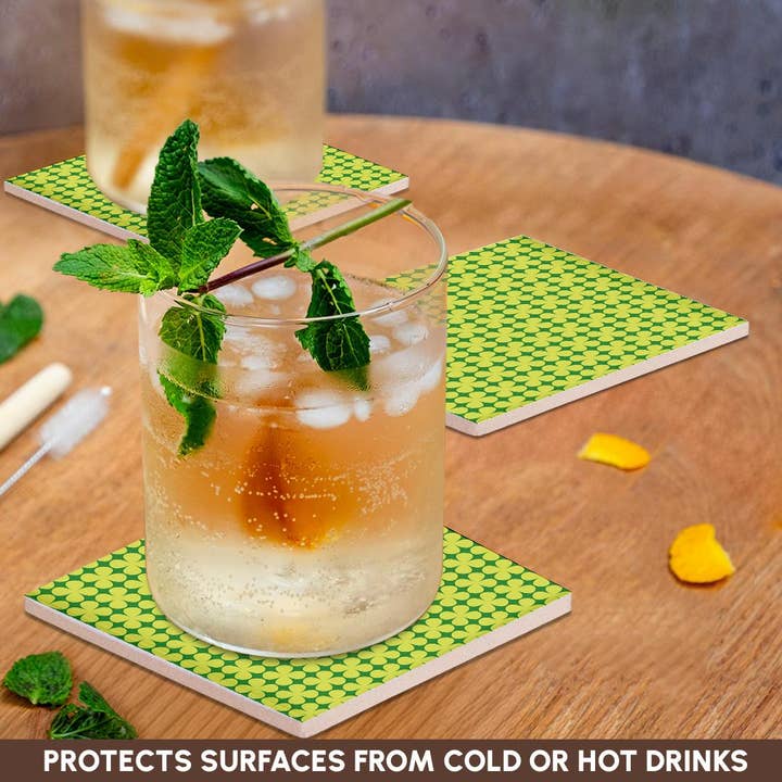 3dRose - Wholesale Coasters - 3dRose, Contemporary Light Green On Dark Green Four Leaf Clover Pattern, Coaster2