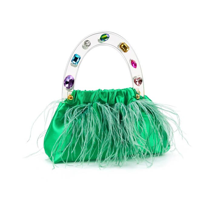 Dreamy Green Feathered Top handle bag for wholesale on Faire