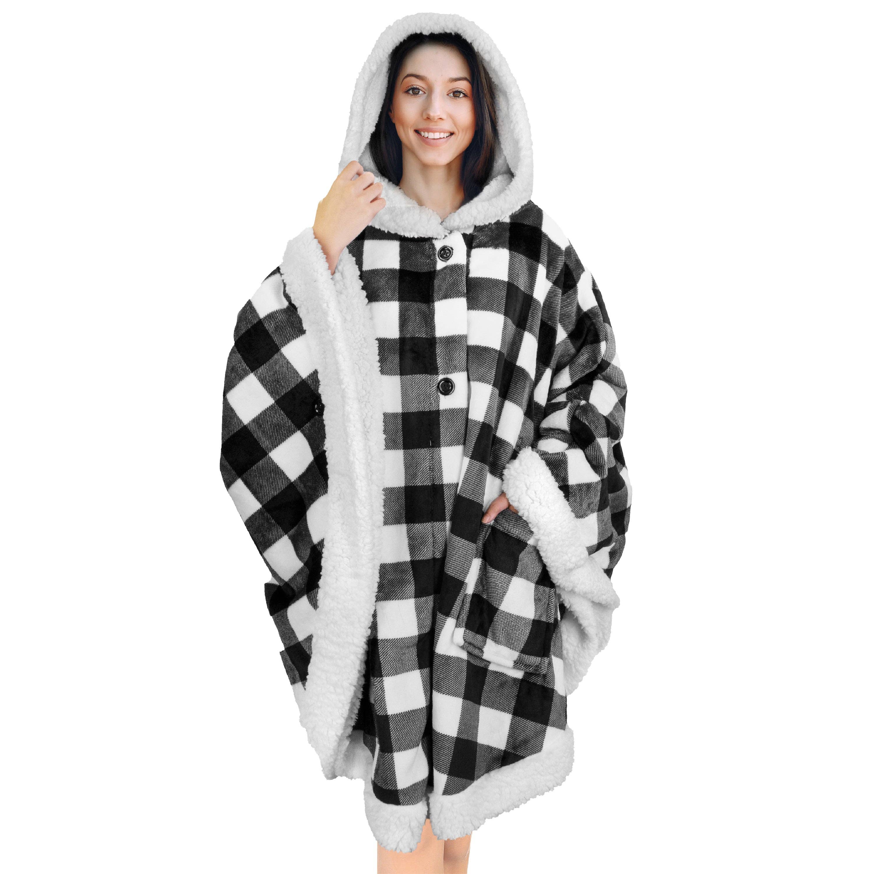 Pavilia – wholesale Poncho – Women's – Angel Wrap Hoodie Sherpa Poncho Blanket3