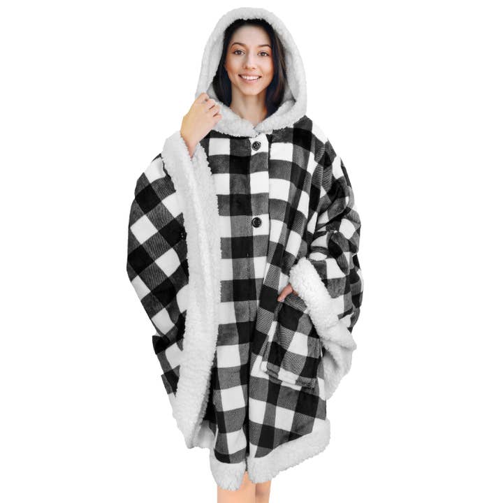 Pavilia - Wholesale Poncho - Women's - Angel Wrap Hoodie Sherpa Poncho Blanket3