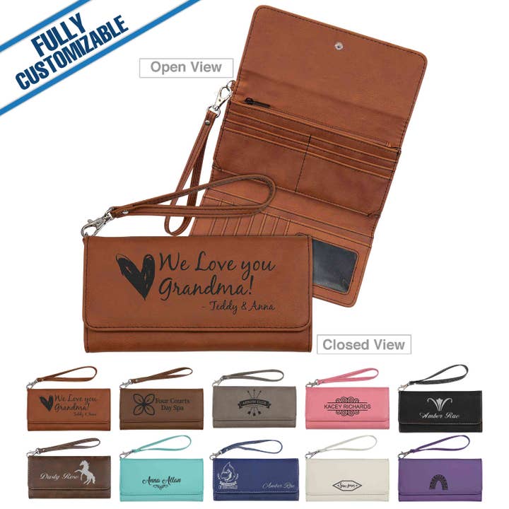 GiftWorksPlus - Wholesale Wallet - Unisex - Engraved Leatherette Long Wallet - Strap -Fully Customizable10