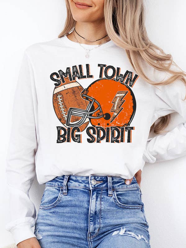 Game Day Clothing Orange Small Town Big Pride Long Sleeve 211225 for wholesale by Cali Boutique Wholesale