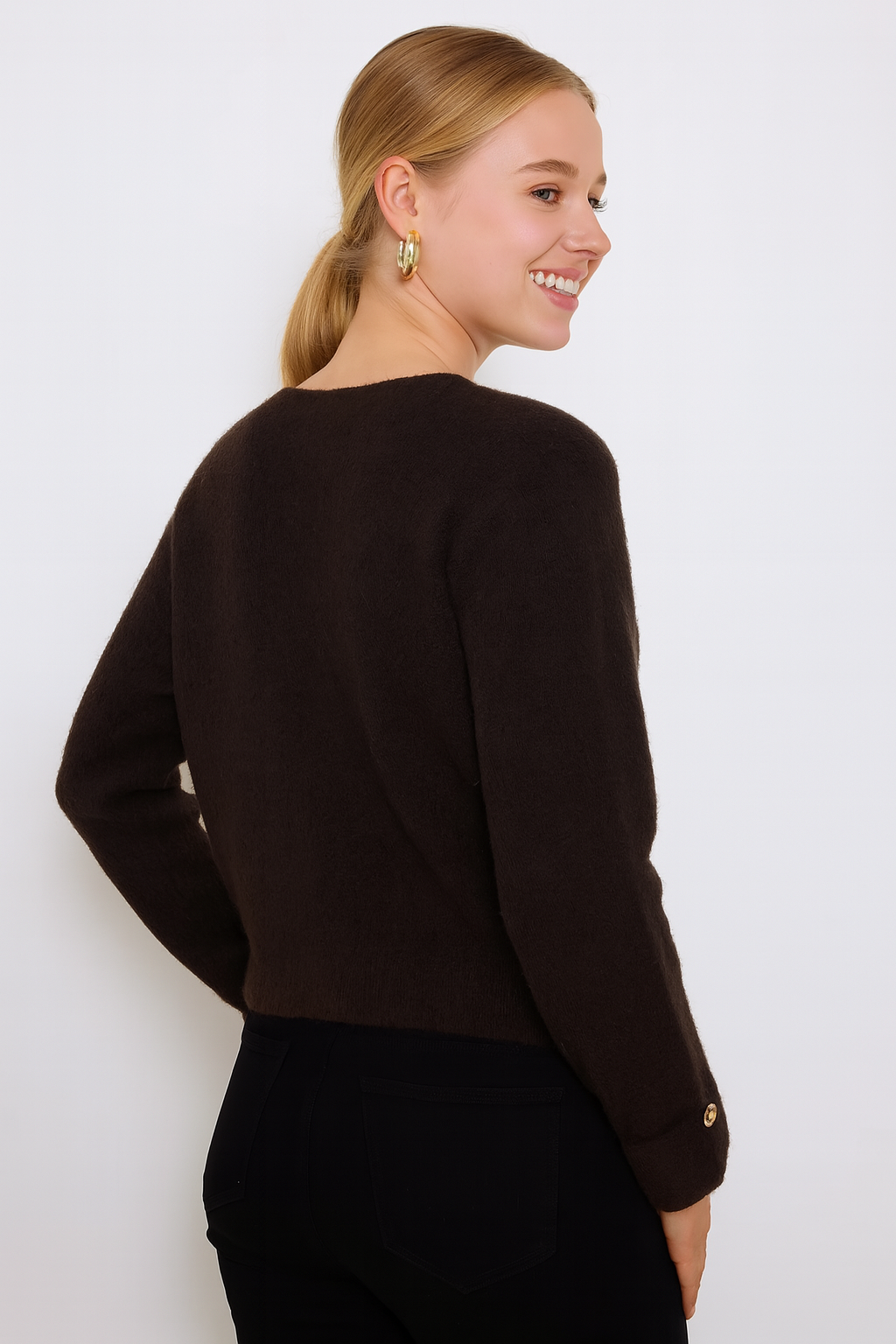 Afinity - Wholesale Cardigan - Women's - Solid cardigan with gold buttons AP1413