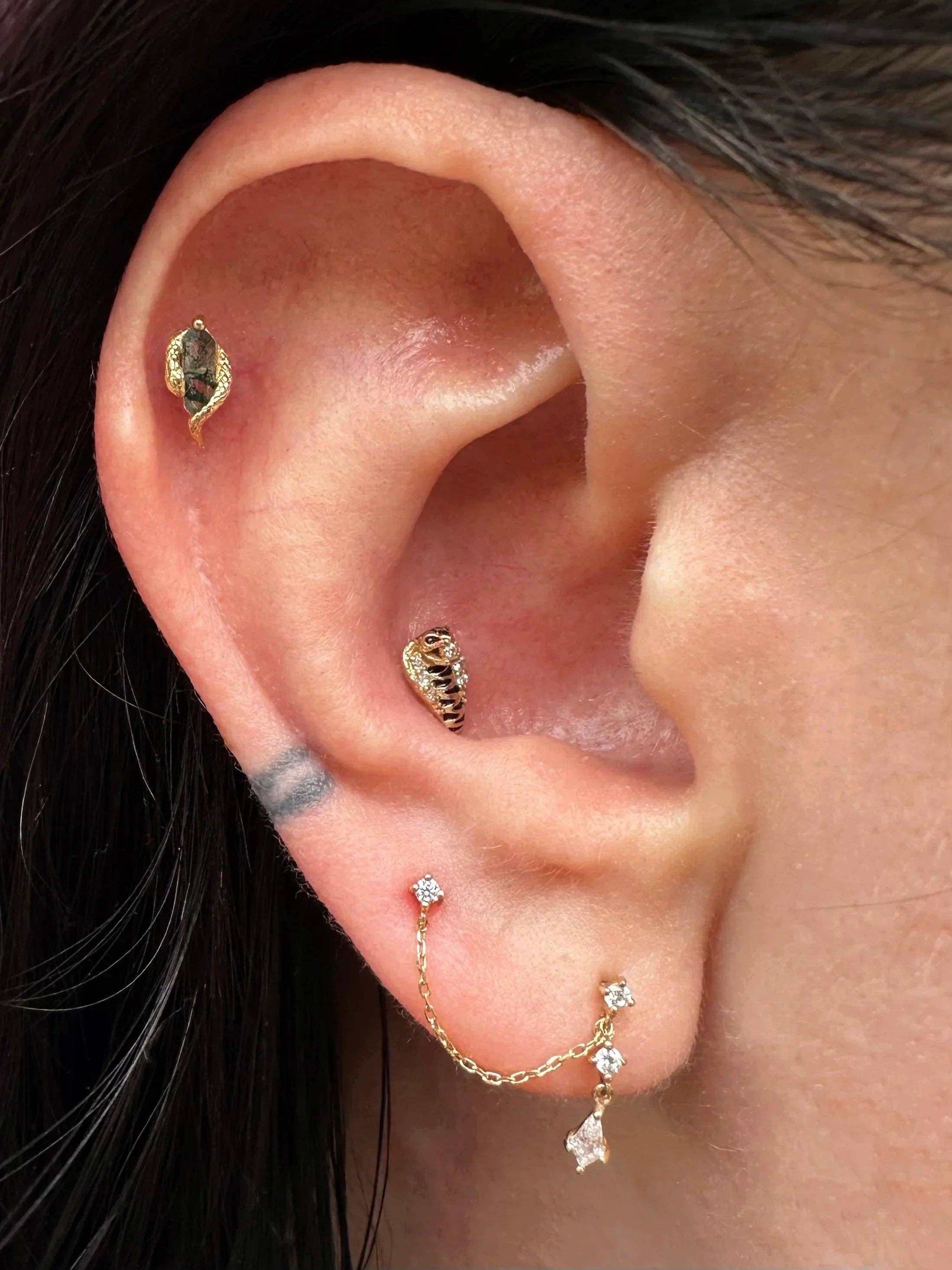Piercing-zone - Vendita all'ingrosso Orecchini singoli - Eve Was Framed – Estremità Senza Filettatura in Oro 14K con Agata Muschiata2