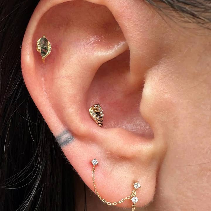 Piercing-zone - Vendita all'ingrosso Orecchini singoli - Eve Was Framed – Estremità Senza Filettatura in Oro 14K con Agata Muschiata2