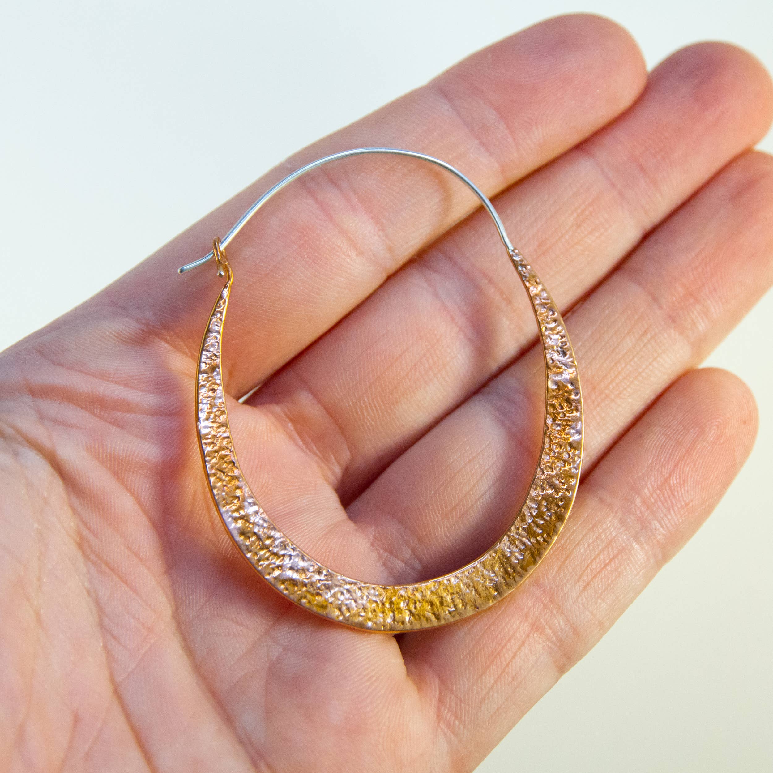 Ajmer by Jodi - Wholesale Dangle Earrings - Big Copper Oval Hoops~ hammered metal & sterling ear wires6
