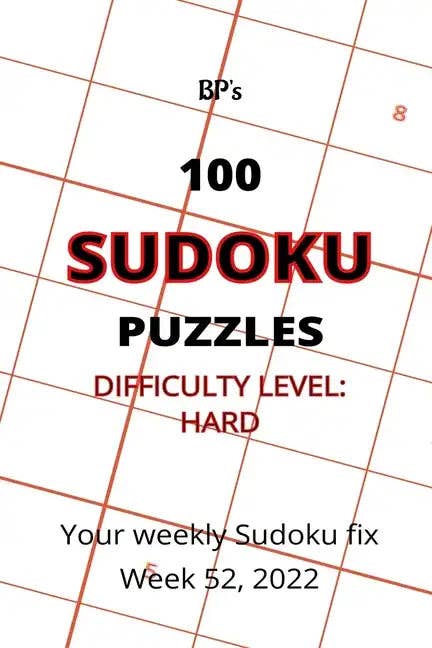 Books by splitShops - Wholesale Book - Adult - Bp's 100 Sudoku Puzzles - Hard Difficulty - Week 52, 2022 - Paperback0