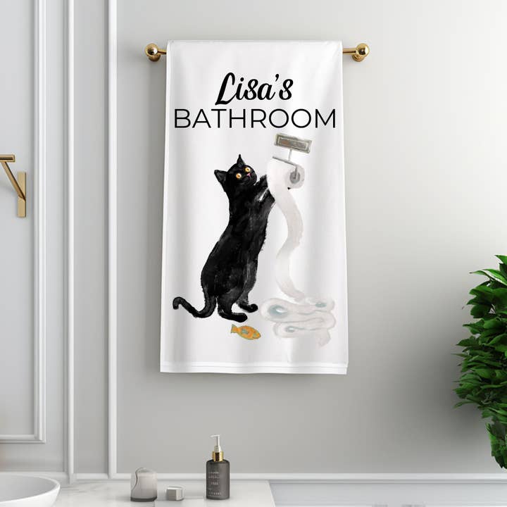 MerikaArt - Wholesale Bath Towel - Mischievous Black Cat Bathroom Towel2