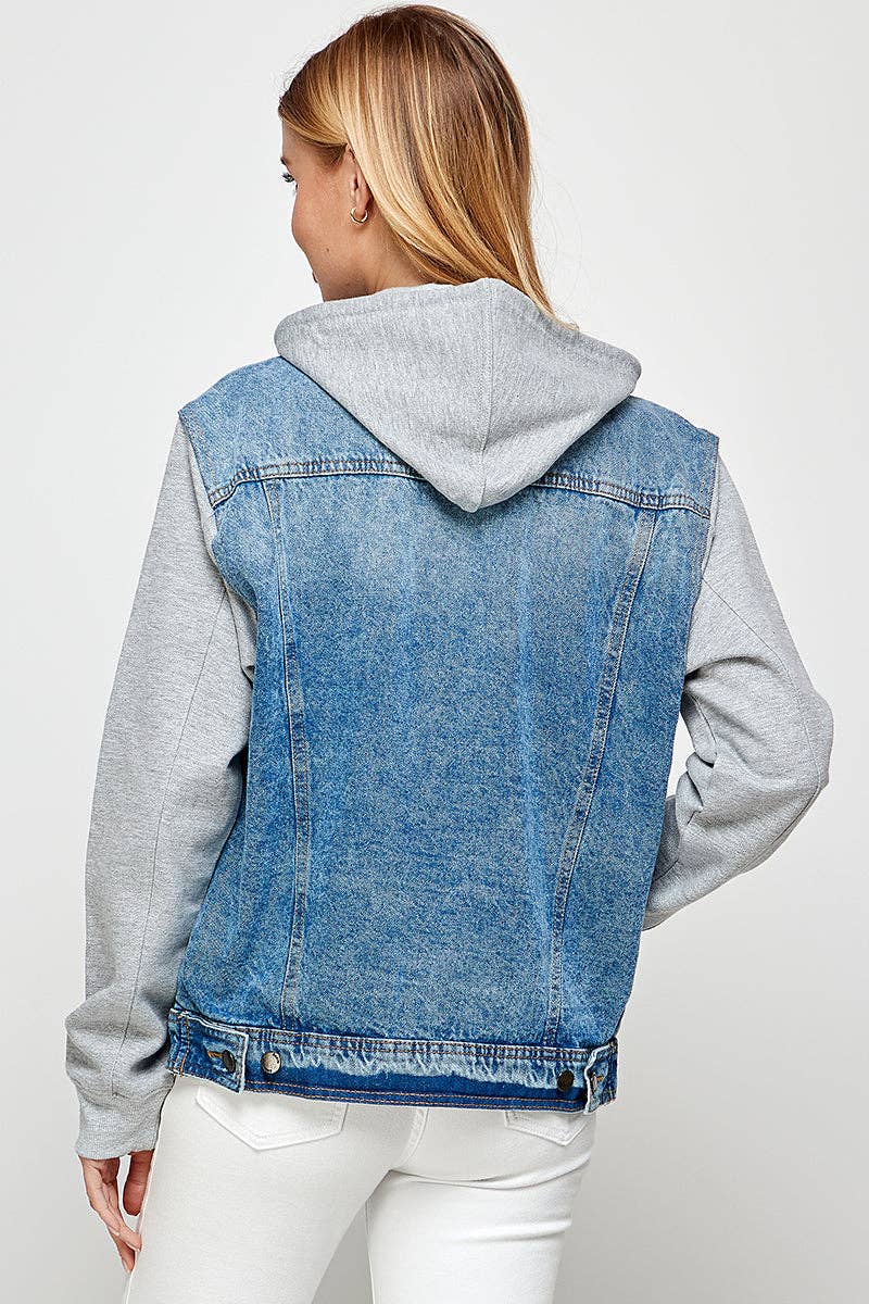 MEDIUM WASH Women's  Denim Hoodie Jacket (OPEN) for wholesale on Faire4