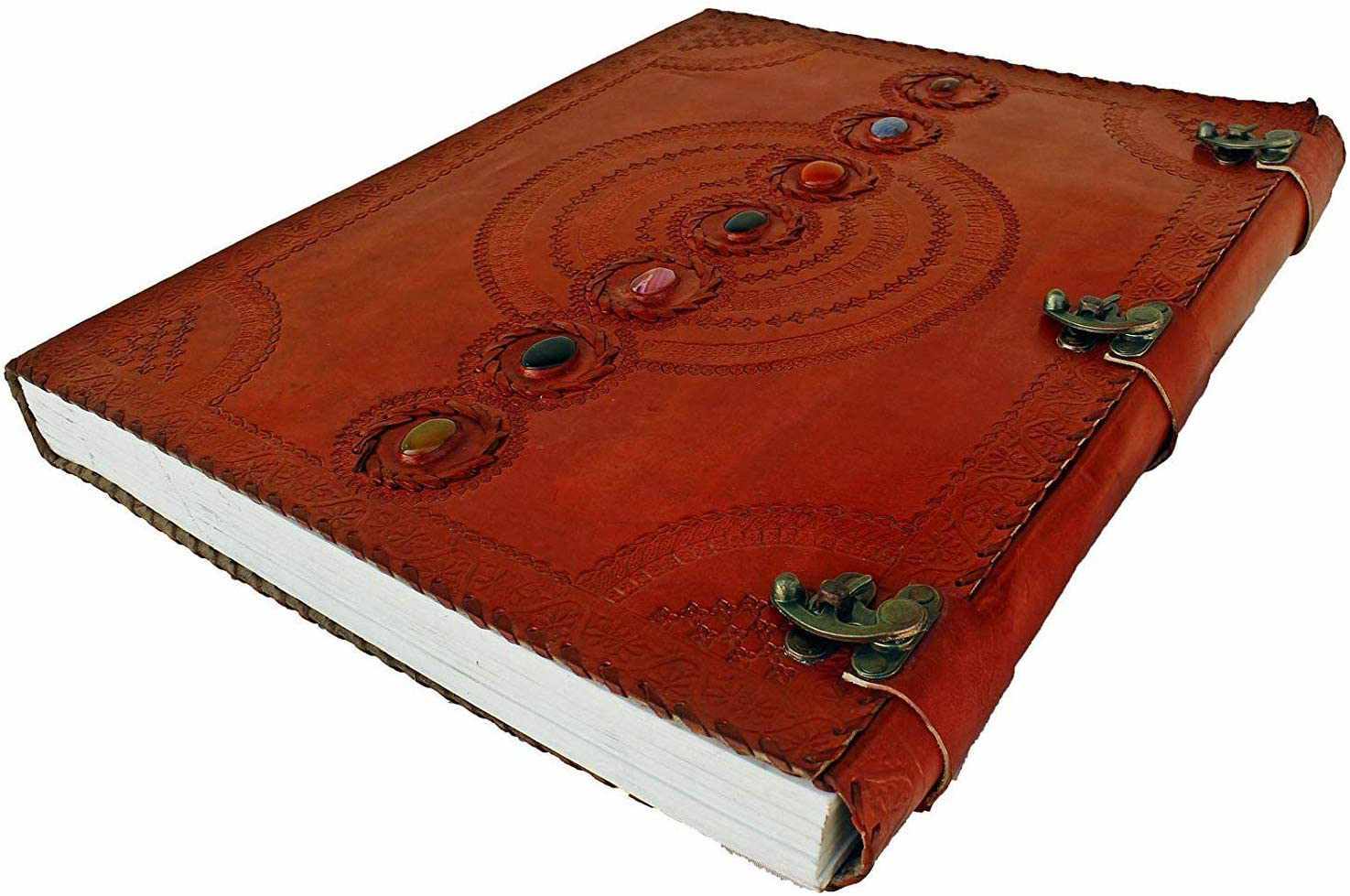 Tuzech Leather - Wholesale Journal/Diary - Seven Chakra Leather Journal – Handmade Embossed Diary 13"25