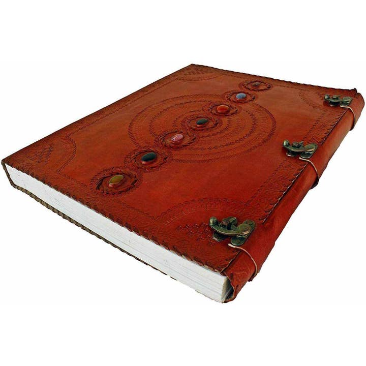 Tuzech Leather - Wholesale Journal/Diary - Seven Chakra Leather Journal – Handmade Embossed Diary 13"25