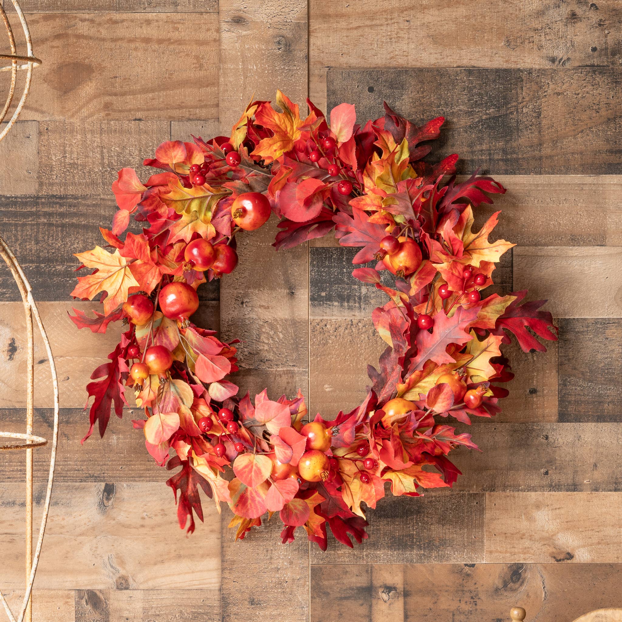 Mills Floral Company – wholesale Wreath – Fall Leaf And Pomegranate Berry Wreath - 26 Inch1