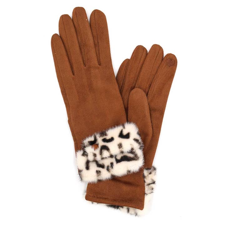 anbfashion - Wholesale Gloves - Women's - LEOPARD FAUX FUR CUFF SMART TOUCH GLOVES MG-0084