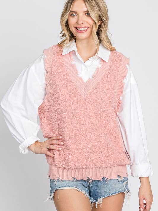 Distressed Hemline Detail Vest: SW1404 for wholesale by GeeGee x Lovelo