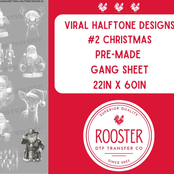 DTF TRANSFER ONLY - CHRISTMAS VIRAL HALFTONE DESIGNS #2 PRE-MADE GANG SHEET (22x60in) for wholesale by Rooster DTF Transfer Co