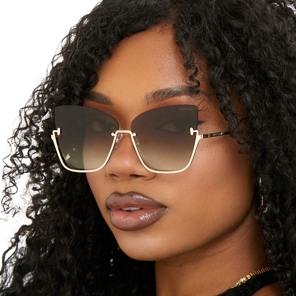 TOPFOXX – wholesale Sunglasses – Women's – Vixen - Brown Lens Gold Frame Metal Cateye Sunglasses1