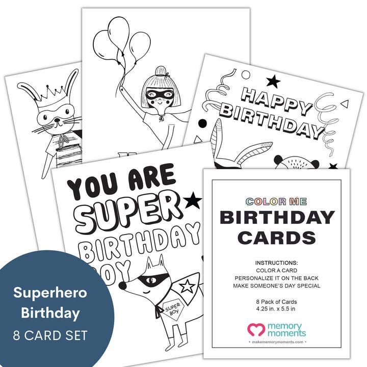 Superhero Birthday Cards, Coloring Activity for Kids for wholesale by Memory Moments